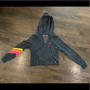 Aviator Nation Bolt Stitch Chevron Split Neck Pullover Cropped Hoodie - Size XS